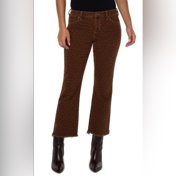 LIVERPOOL HANNAH CROP‎ ANIMAL PRINT raw hem 27” FLARE jeans size 6/28 new - Picture 1 of 5
